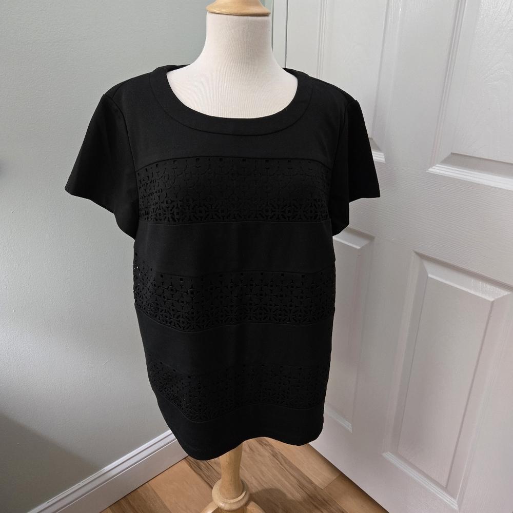 Rafaella Black Short-sleeved Top with Cutout Detail